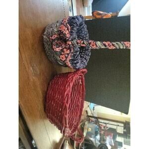 2 Vintage Baskets Red Andy Red Daisy Floral Fabric Basket